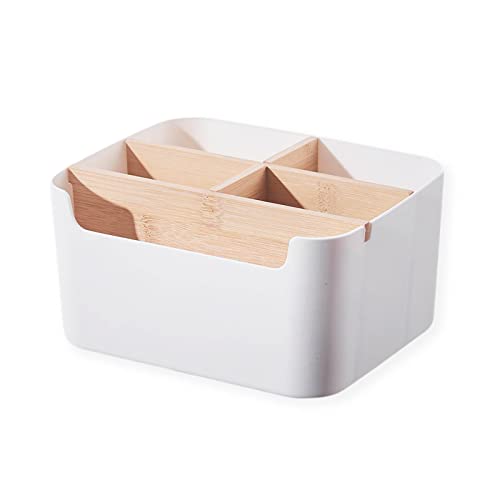 gvivej Schreibtisch Organizer, Holz Desktop Organizer, Bambus Tisch Organizer 5 Fächer, Stiftehalter Schreibtisch, für Büro, Schlafzimmer und Wohnzimmer, Weiß von gvivej