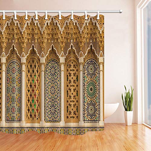 gwegvhvg Rustikale marokkanische Duschvorhänge für Badewanne, 3D-geometrische Muster, marokkanisches Polyestergewebe, wasserdicht, 180 x 180 cm von gwegvhvg