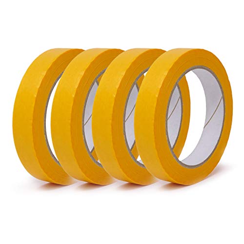 gws Goldband, Malerband zum Abkleben zum Streichen, Malen, Lackieren, Basteln und vielem mehr, Maler-Abdeckklebeband, Rückstandsfrei entfernbar, dünn & stabil (4 Rollen, 19mm) von gws