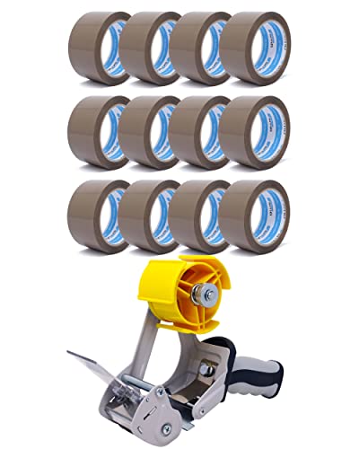 gws Verpackungs-Set mit robustem Lager/-Industrie Abroller und 12 Rollen braun 66m x 50mm zum Verpacken von Paketen - Hohe Klebekraft - Einfache Bedienung - Profi-Qualität von gws