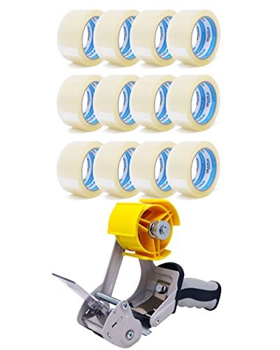gws Verpackungs-Set mit robustem Lager/-Industrie Abroller und 12 Rollen Transparent 66m x 50mm zum Verpacken von Paketen - Hohe Klebekraft - Einfache Bedienung - Profi-Qualität von gws