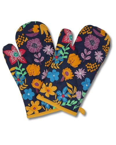 gws Hitzebeständige Ofenhandschuhe 1 Paar Blume-Safran18 x 28 cm 100 Prozent Baumwolle Oeko-TEX Standard Polywatte Futter rutschfest waschbar von gws