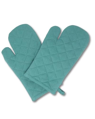 gws Hitzebeständige Ofenhandschuhe 1 Paar Petrol 18 x 28 cm 100 Prozent Baumwolle Oeko-TEX Standard 100 Polywatte Futter rutschfest waschbar von gws