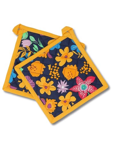gws Hitzebeständige Topflappen 1 Paar Blumen – Safran 20 x 20 cm 100 Prozent Baumwolle Oeko-TEX Standard 100 rutschfest waschbar von gws