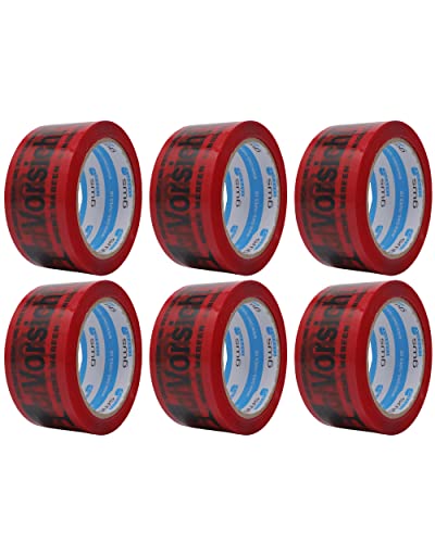 gws Paketband Vorsicht Glas Rot PP leise | Verpackungsklebeband Profi-Qualität | Hinweisband deutsch und englisch | 50 mm x 66 m (6 Rollen) von gws
