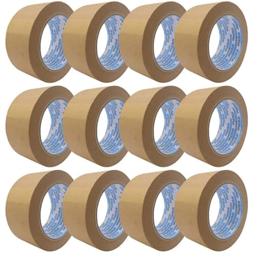 gws tapes Papier-Packband/Naturkautschuk-Klebstoff/nachhaltig/recyclinggerecht/Klebeband für Pakete, Umzug uvm / 50 m x 50 mm - braun - 12 Rollen von gws