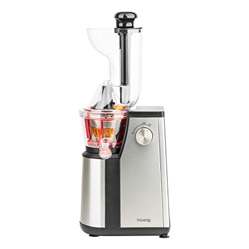 H.Koenig Vertikaler Entsafter GSX22 Vitamin + BPA-freier Entsafter-82 mm Weites Mundstück-3 Siebe für Dünn- und Dicksaft und Sorbet-Soft-Press 60 Umdrehungen, 400 W, Silber von H.Koenig