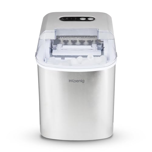 H.Koenig KB14 Eiswürfelmaschine. 12 kg Eiswürfel pro Tag, Produktionszeit 6-8 min. -2 Eiswürfelgrößen-Wasserstandsanzeige, 120 W Silber, Edelstahl, 2.1 liters von H.Koenig