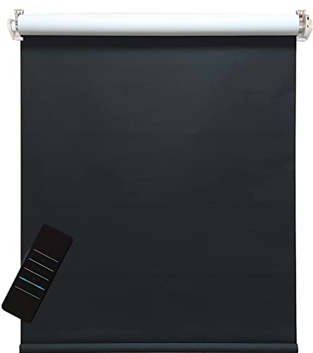 Elektrisches Rollo, schwarz/weiß, 100% Blickdicht, inkl. Akku-Motor & Sender, 110x160 cm (1 ST) von h