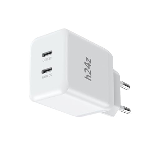 h24z Schnellladegerät 35W GaN USB-C mit 2 USB-C Ports – Kompatibel mit iPhone, iPad, MacBook, Samsung, Huawei, Xiaomi, OnePlus, Pixel – PD 3.0 Netzteil Adapter Weiß von h24z