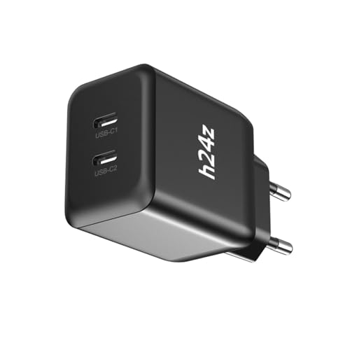 h24z Schnellladegerät 35W GaN USB-C mit 2 USB-C Ports – Kompatibel mit iPhone, iPad, MacBook, Samsung, Huawei, Xiaomi, OnePlus, Pixel – PD 3.0 Netzteil Weiß oder Schwarz von h24z