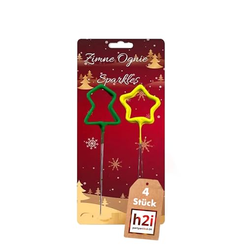 h2i Baum & Stern Wunderkerzen | 4 Stück | 18 cm | +/- 60 sek | Sternenspritzer & Funkenzauber für Weihnachten und Sylvester Neujahr | Kat F1 von h2i