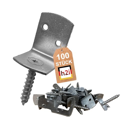 h2i Flechtzaunhalter | Edelstahl | 100 Stück | Flechtzaunbeschlag in L-Form aus Metall | langlebige rostfreie wetterfeste Zaunbefestigung für sicheren robusten und stabilen Stand von h2i