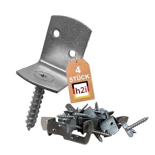 h2i Flechtzaunhalter | Edelstahl | 4 Stück | Flechtzaunbeschlag in L-Form aus Metall | langlebige rostfreie wetterfeste Zaunbefestigung für sicheren robusten und stabilen Stand von h2i