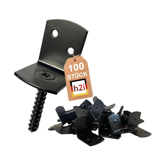 h2i Flechtzaunhalter | Stahl Schwarz pulverbeschichtet | 100 Stück | Flechtzaunbeschlag in L-Form aus Metall | rostfreie wetterfeste Zaunbefestigung für sicheren robusten und stabilen Stand von h2i