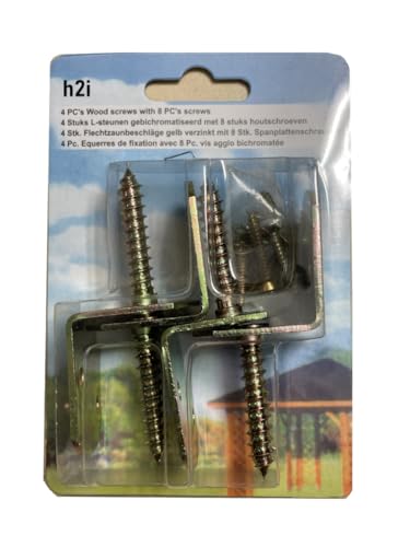h2i Flechtzaunhalter incl. Schrauben | Stahl gelb verzinkt | 15 x 4 Stück | Flechtzaunbeschlag in L-Form aus Metall | rostfreie wetterfeste Zaunbefestigung für sicheren robusten und stabilen Stand von h2i