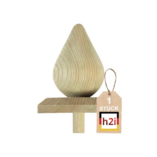 h2i Pfostenkappe Birne| Holz imprägniert | 130 x 130 mm | 1 Stk. | Eckige Abdeckkappe für Garten Holzpfosten Pfostenträger & Zaunpfosten in Pyramidenform | Wetterschutz für Holz-Balken & Pfosten von h2i