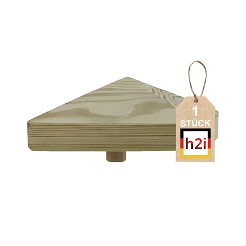 h2i Pfostenkappe | Holz imprägniert | 80 x 80 mm | 1 Stück | Eckige Abdeckkappe für Garten Holzpfosten Pfostenträger & Zaunpfosten in Pyramidenform | Wetterschutz für Holz-Balken & Pfosten von h2i