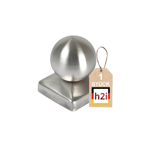 h2i Pfostenkappe Kugel | Edelstahl | 71 x 71 mm | 1 Stk. | Eckige Abdeckkappe für Garten Holzpfosten Pfostenträger & Zaunpfosten in Pyramidenform | Wetterschutz für Holz-Balken & Pfoste von h2i