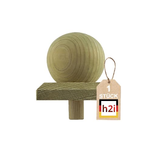 h2i Pfostenkappe Kugel | Holz imprägniert | 80 x 80 mm | 1 Stk. | Eckige Abdeckkappe für Garten Holzpfosten Pfostenträger & Zaunpfosten in Pyramidenform | Wetterschutz für Holz-Balken & Pfosten von h2i
