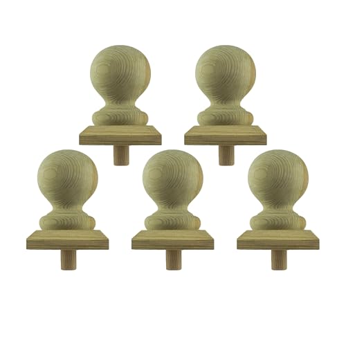 h2i Pfostenkappe Kugel | Holz imprägniert | 80 x 80 mm | 5 Stück | Abdeckkappe für Garten Holzpfosten Pfostenträger & Zaunpfosten Pyramide & Kugel | Wetterschutz für Holz-Balken & Pfosten von h2i