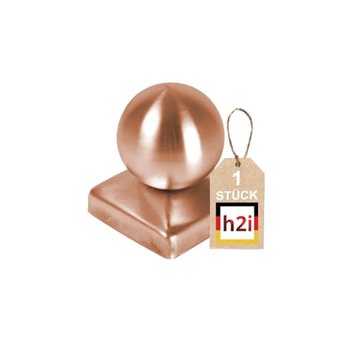 h2i Pfostenkappe Kugel | Kupfer | 91 x 91 mm | 1 Stk. | Eckige Abdeckkappe für Garten Holzpfosten Pfostenträger & Zaunpfosten in Pyramidenform | Wetterschutz für Holz-Balken & Pfosten von h2i