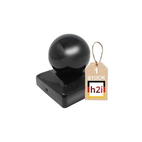 h2i Pfostenkappe Kugel | Stahl Schwarz pulverbeschichtet | 71 x 71 mm | 1 Stk. | Abdeckkappe für Garten Holz-Pfosten Pfostenträger & Zaunpfosten in Pyramidenform Wetterschutz für Holz-Balken von h2i