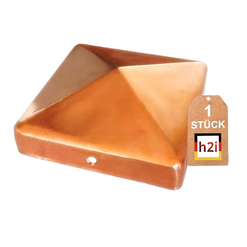 h2i Pfostenkappe | Kupfer | 91 x 91 mm | 1 Stück | Eckige Abdeckkappe für Garten Holzpfosten Pfostenträger & Zaunpfosten in Pyramidenform | Wetterschutz für Holz-Balken & Pfosten von h2i
