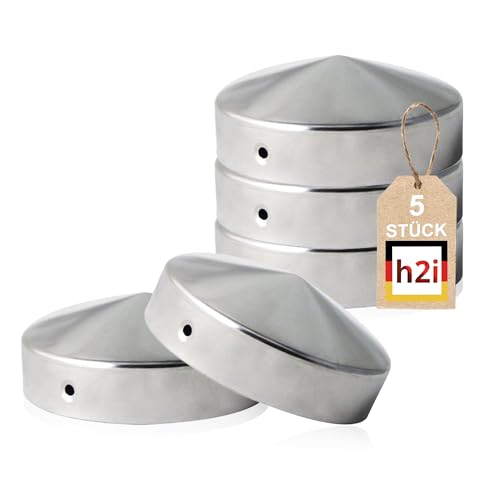 h2i Pfostenkappe Rund | Stahl verzinkt | Ø 121 mm | 5 Stück | Runde Abdeckkappe für Garten Holzpfosten Pfostenträger & Zaunpfosten in Pyramidenform | Wetterschutz für Holz-Balken & Pfosten von h2i