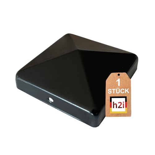 h2i Pfostenkappe | Stahl Schwarz pulverbeschichtet | 91 x 91 mm | 1 Stück | Abdeckkappe für Garten Holz-Pfosten Pfostenträger & Zaunpfosten in Pyramidenform | Wetterschutz für Holz-Balken von h2i