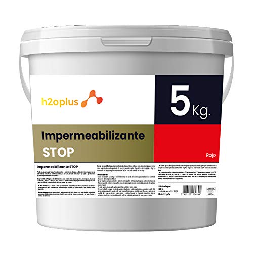 H2OPLUS Wasserdichte Beschichtung STOP 5Kg Rot · Elastische Imprägnierfarbe für Terassen, Balkone · Abdichtung Wasserdicht Aussen · Elastische Imprägnierfarbe für Außenanwendung von h2oplus