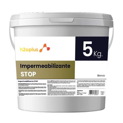 H2OPLUS Wasserdichte Beschichtung STOP 5Kg Weiß · Elastische Imprägnierfarbe für Terassen, Balkone · Abdichtung Wasserdicht Aussen · Elastische Imprägnierfarbe für Außenanwendung von h2oplus