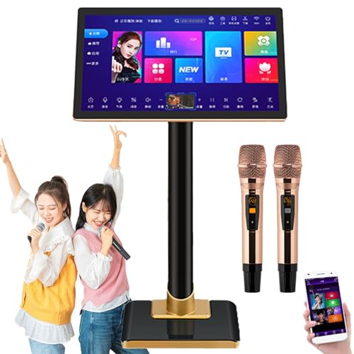 Karaoke Player with 2 Reverb Wireless Mic, 21.5 Inch Capacitive Touch Screen, Support Phone App, WeChat and Voice Assistant,1.1 Million Cloud Download Songs, Songs Machine for Family Bar Party,4T von hKjPlvf