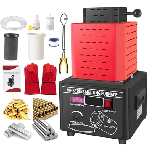 hKjPlvf 1600 °C Intermediate Frequency Gold Melting Furnace, 5000W Digital Metal Melting Machine with 1/2/3KG Graphite Crucible, 3-5 Minutes Fast Melting Gold and Silver Copper Iron Aluminium,Red-3kg von hKjPlvf
