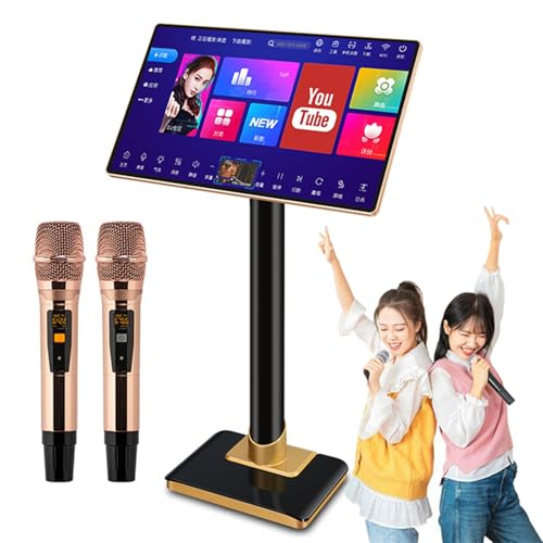 hKjPlvf 21.5 Inch Touch Screen Karaoke Machine with 2 Reverb Wireless Microphone, Support Phone App, WeChat and Voice Assistant,1.1 Million Cloud Download Songs, for Home, Bar,3T von hKjPlvf