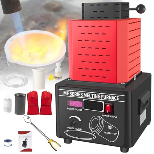 hKjPlvf 5000W Electric Gold Melting Furnace, 1600℃ /2912℉ Digital Metal Melting Furnace Machine with 1/2/3KG Graphite Crucible, Smelting Time 3-5 Minutes, for Gold,Silver,Aluminum and Copper,Red-2kg von hKjPlvf