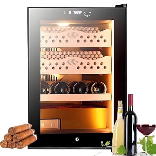 hKjPlvf 50L Electric Cigar Humidor, 300 Count Electronic Cigar Humidor Cabinet with Cooling, Heating & Humidity Control, 4 Layer Drawers,Tempered Glass Door + LED Warm Light, for Men Father Husband,B von hKjPlvf