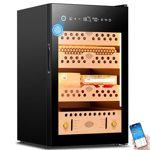 hKjPlvf 60L Electric Cigar Humidor with Temperature & Humidity Control, Spanish Cedar Wood Cigar Humidor Cabinet with App Control, Fingerprint Unlocking, Cigar Cooler, Holds 200 Counts hKjPlvf 60L Electric Cigar Humidor with Temperature & Humidity Control, Spanish Cedar Wood Cigar Humidor Cabinet with App Control, Fingerprint Unlocking, Cigar Cooler, Holds 200 Counts von hKjPlvf