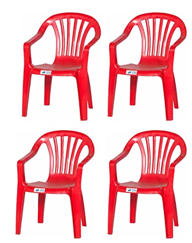 hLine Kinder Gartenstuhl Stapelsessel Sessel Stuhl für Kinder in/Out (4 Stück rot), 868446 von hLine