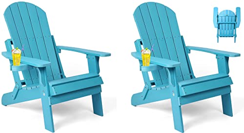 Adirondack Klappstühle 2er-Set, wetterbeständige Kunststoffstühle mit Getränkehalter, einfach in 1 Sekunde ein- oder auszuklappen, Outdoorstühle für Terrasse, Garten, Hinterhofdeck, Rasen, Feuerstelle Adirondack Klappstühle 2er-Set, wetterbeständige Kunststoffstühle mit Getränkehalter, einfach in 1 Sekunde ein- oder auszuklappen, Outdoorstühle für Terrasse, Garten, Hinterhofdeck, Rasen, Feuerstelle von hOmeQomi