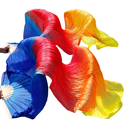 Faux Silk Bamboo Long Fans, Bauchtanz-Bambusfächer, Seiden-Bauchtanzfächer, Tanz-Seidenschleier, 1 Stück for die linke Hand + 1 Stück for die rechte Hand von hOnYbmq