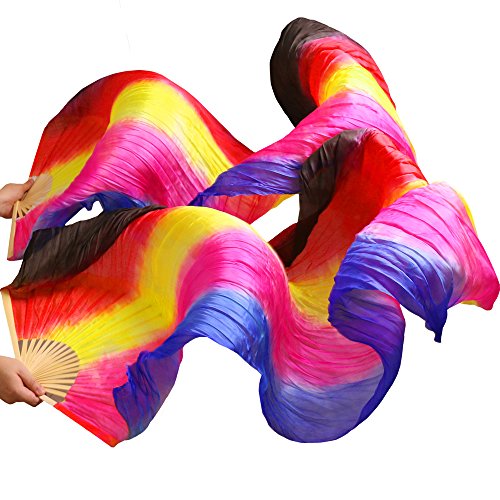 Faux Silk Bamboo Long Fans, Bauchtanz-Bambusfächer, Seiden-Bauchtanzfächer, Tanz-Seidenschleier, 1 Stück for die linke Hand + 1 Stück for die rechte Hand von hOnYbmq