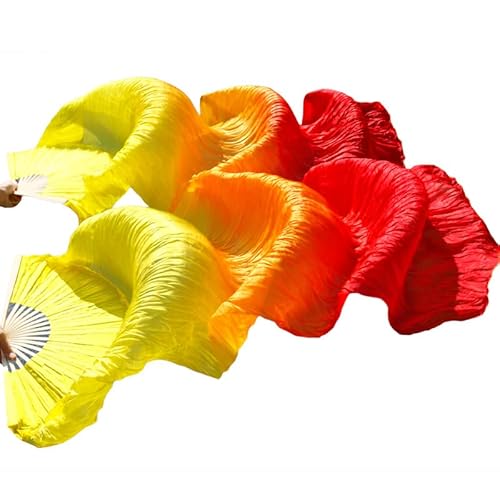 Faux Silk Bamboo Long Fans, Bauchtanz-Bambusfächer, Seiden-Bauchtanzfächer, Tanz-Seidenschleier, 1 Stück for die linke Hand + 1 Stück for die rechte Hand von hOnYbmq