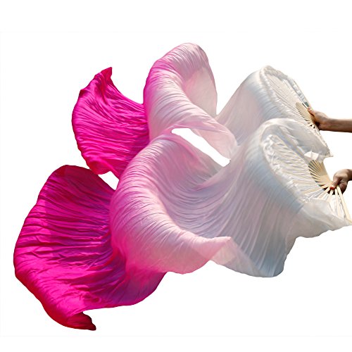 Faux Silk Bamboo Long Fans, Bauchtanz-Bambusfächer, Seiden-Bauchtanzfächer, Tanz-Seidenschleier, 1 Stück for die linke Hand + 1 Stück for die rechte Hand von hOnYbmq
