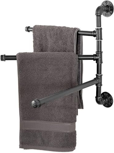 Handtuchhalter, Badetuch Aufbewahrung, Handtuchhalter für Badezimmer, dunkler Kaffee Metall Industrie Rohrdesign drehbar 3 bar Handtuchhalter von hOnYbmq