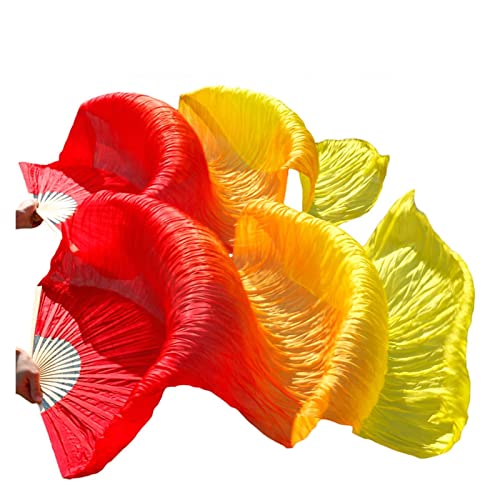 hOnYbmq Faux Silk Bamboo Long Fans, 1 Paar Bambusrippen-Seidenfächer in klassischer Größe, Tanz-Performance-Requisiten von hOnYbmq