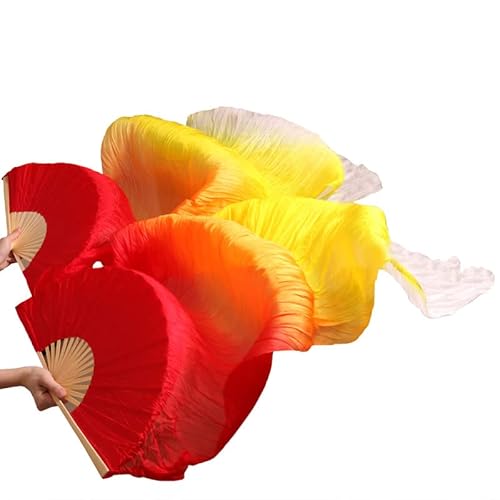 hOnYbmq Faux Silk Bamboo Long Fans, 1 Paar Seide/Imitationsseide, handgefertigt, gefärbte Seide, Tanzschleier, Seidenfächer von hOnYbmq