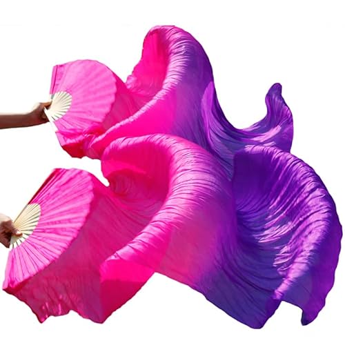 hOnYbmq Faux Silk Bamboo Long Fans, 1 Paar Seide/Imitationsseide, handgefertigt, gefärbte Seide, Tanzschleier, Seidenfächer von hOnYbmq