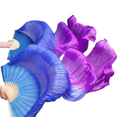 hOnYbmq Faux Silk Bamboo Long Fans, 1 Paar Seide/Imitationsseide, handgefertigt, gefärbte Seide, Tanzschleier, Seidenfächer von hOnYbmq