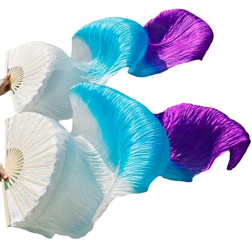 hOnYbmq Faux Silk Bamboo Long Fans, 1 Paar Seide/Imitationsseide, handgefertigt, gefärbte Seide, Tanzschleier, Seidenfächer von hOnYbmq